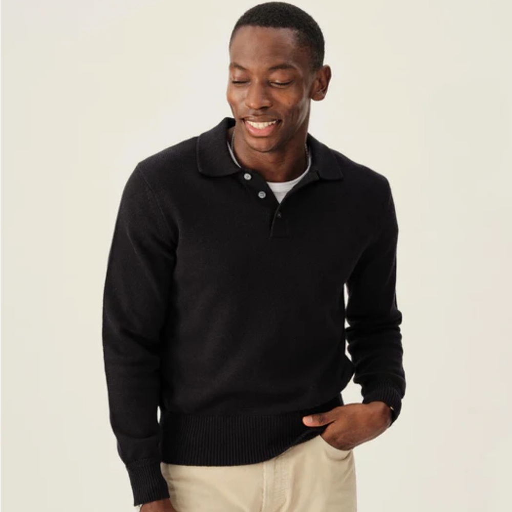 Buck Mason Seafarer Cotton Rugby Polo Black